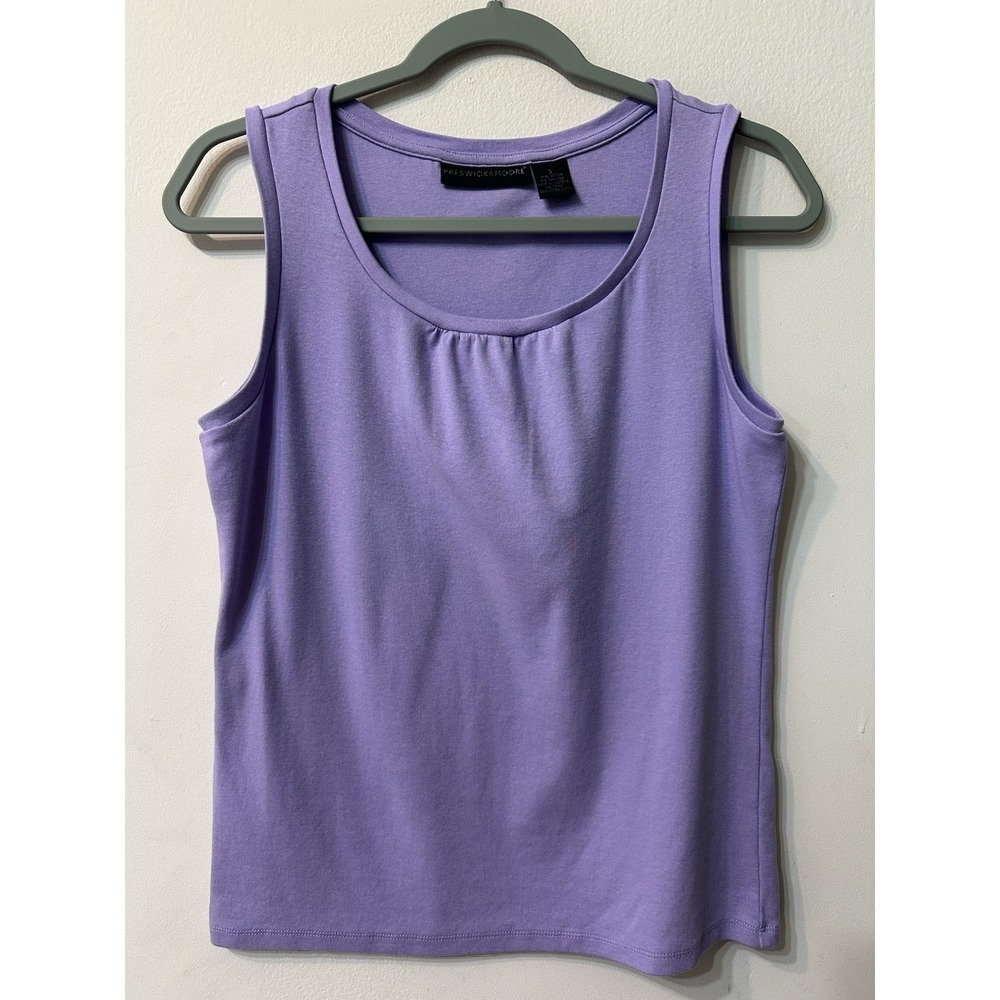 Preswick & Moore Women small Lavender Purple Tank Top Scoop Neck Gathered